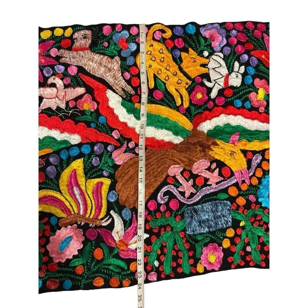 Rare Mexican Traditional Colorful Embroidered Yarn Table Runner 24” x 70”